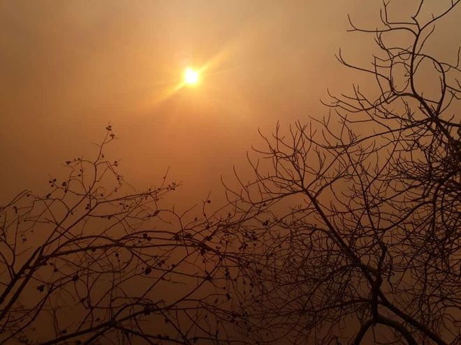 Incendio forestal en la Estación Tres Gigantes, provoca gran humareda que se extiende sobre la ciudad de Bahía Negra.