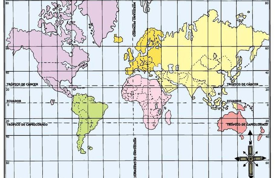 Paralelos Y Meridianos Mapa Planisferio Politico