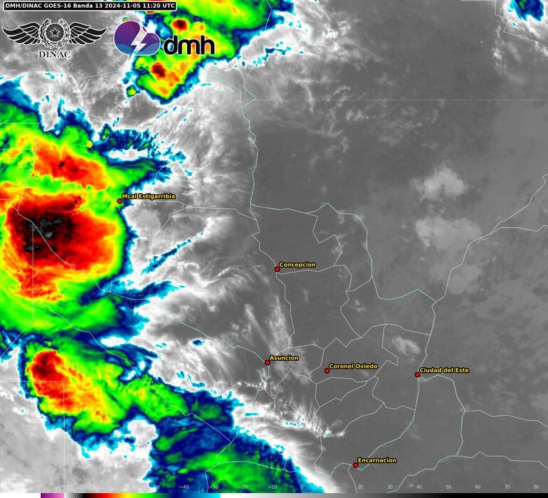 Núcleos de tormenta sobre el territorio nacional.