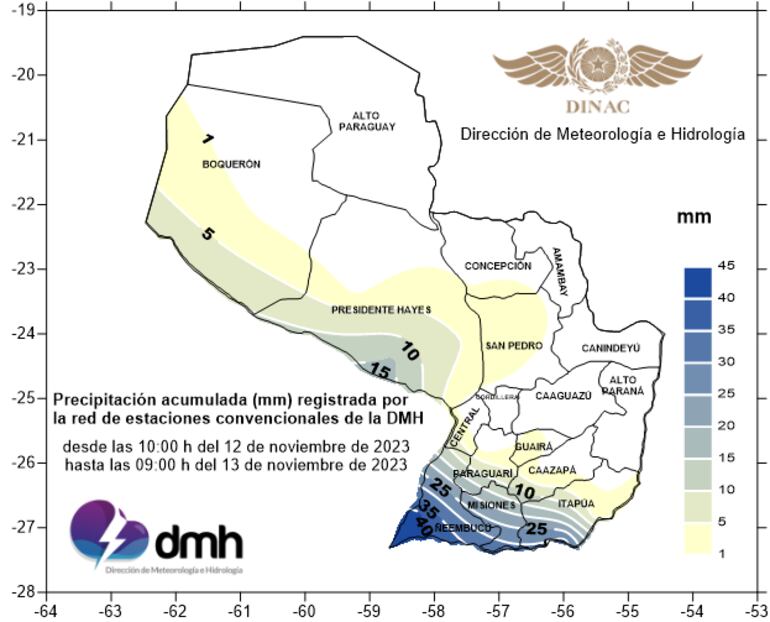 La Dirección de Meteorología e Hidrología emitió un reporte de distribución espacial de las lluvias.