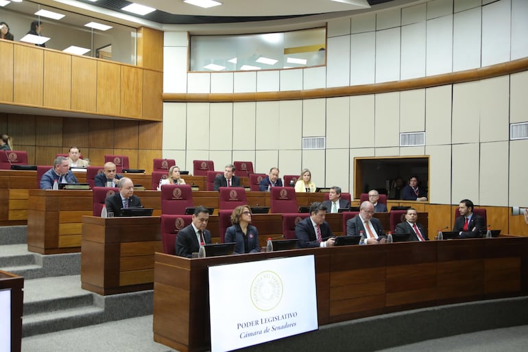 Consejeros de Itaipú durante la exposición  que realizaron ayer ante la mesa directiva de la Cámara de  Senadores.