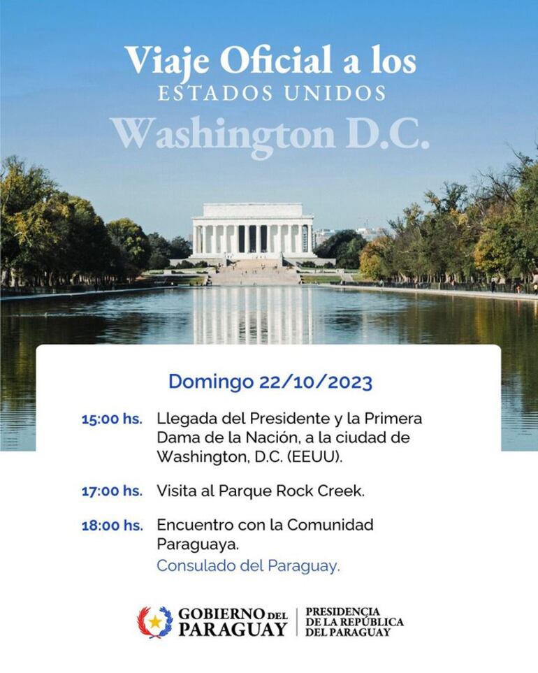 Agenda del domingo del Presidente Santiago Peña en Estados Unidos.