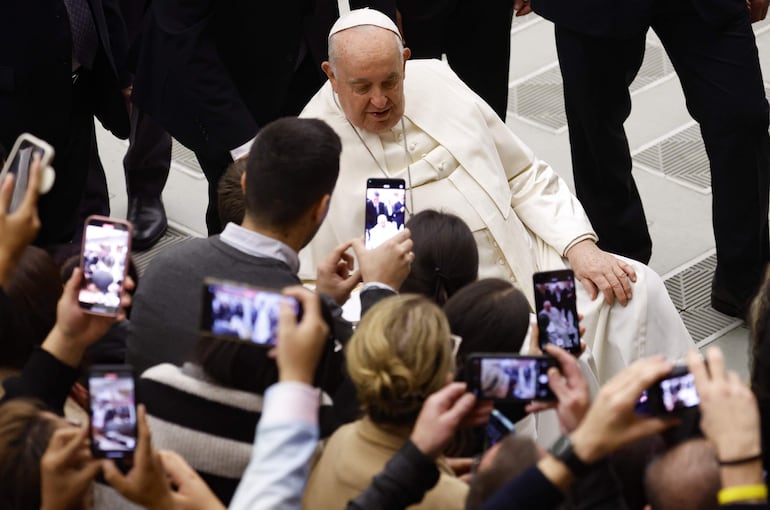 El papa Francisco durante su audiencia general de hoy.