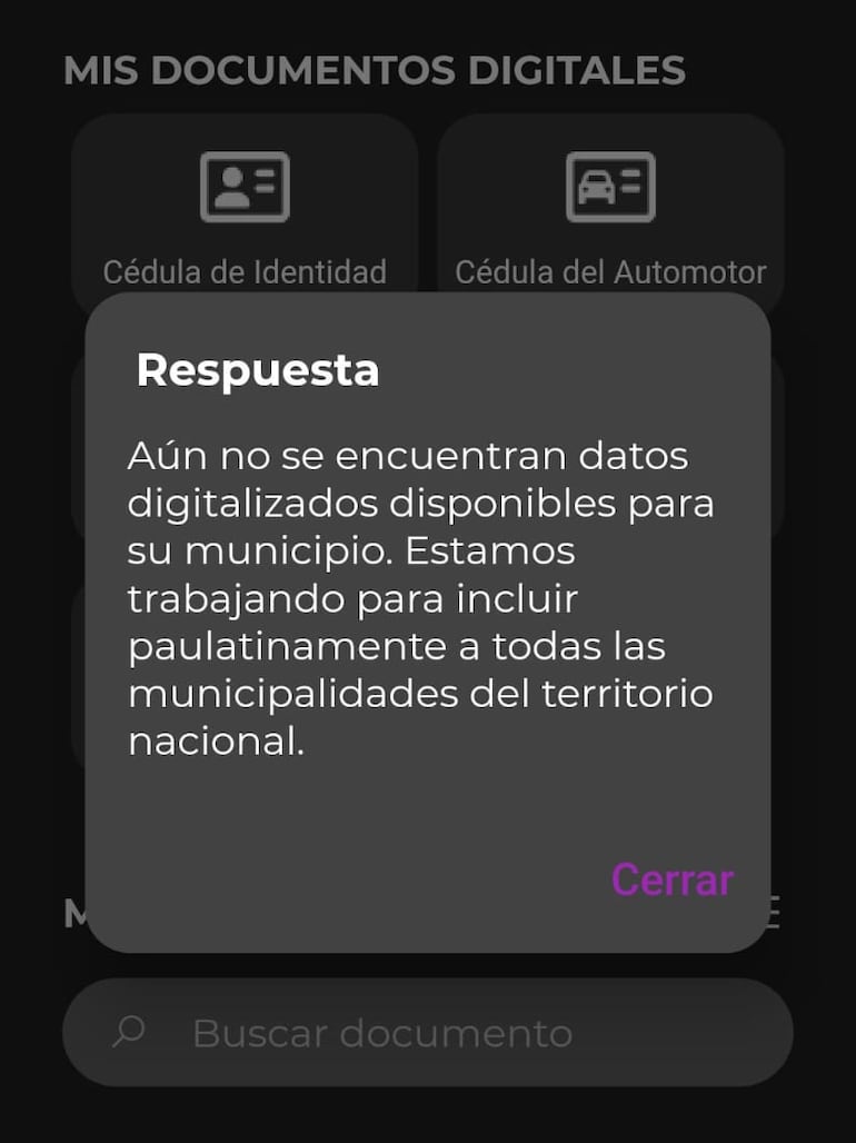 Este es un mensaje que puede aparecer en la aplicación si el municipio correspondiente aún no tiene su habilitación en formato digital.