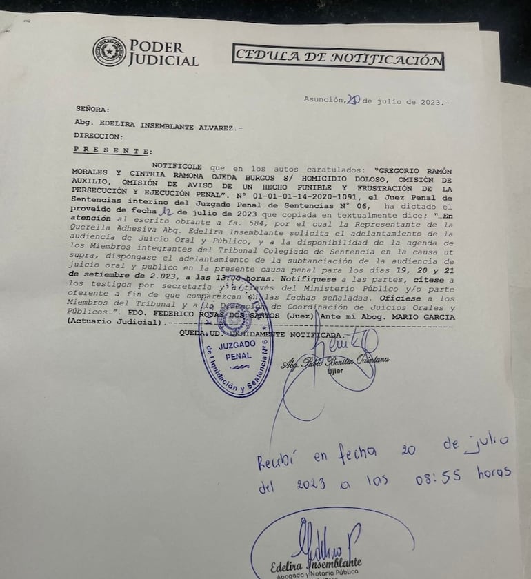 Notificación a la querella.