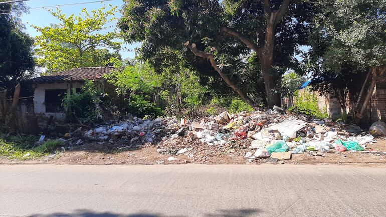 Este baldío minado de basuras se encuentra sobre la calle Brasil de San Lorenzo. Los adictos aprovechan el terreno vacío para arrojar las basuras.