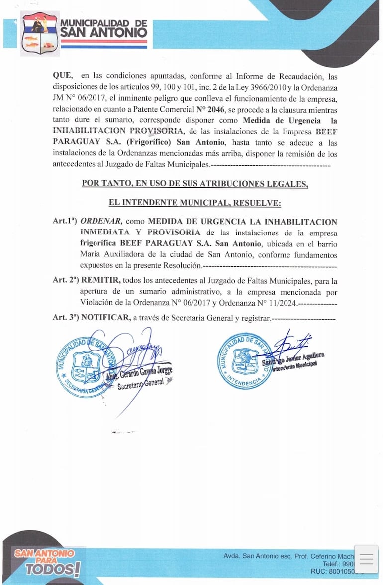 Comunicado de la Municipalidad de San Antonio sobre fuga de amoníaco en planta del frigorífico Minerva Foods. (Parte 1)