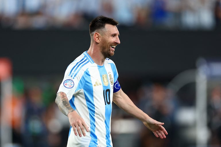 Lionel Messi, futbolista de la selección de Argentina, celebra un gol en el partido frente a Canadá por las semifinales de la Copa América 2024 en el East Rutherford, New Jersey.