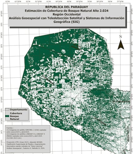 En el mapa se puede observar la gran cantidad de vegetación que aún tiene el Chaco.