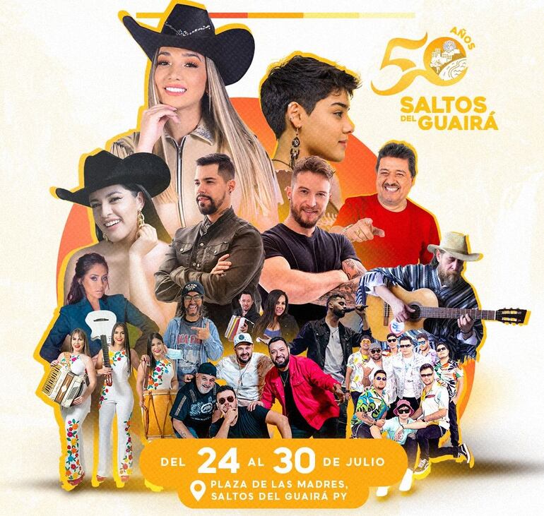 Artistas que estarán en el festejo de los 50 años de creación del distrito de Saltos del Guairá.