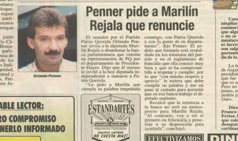 Orlando Penner en la edición del 29 de abril de 2004, en que pedía la renuncia de una diputada de PPQ que se declaró "independiente".