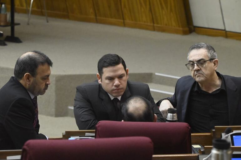 Los cartistas  Miguel Del Puerto, Alejandro Aguilera,  Yamil Esgaib  y Avelino Dávalos conversando.