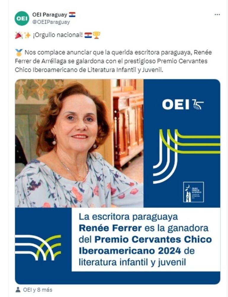 Renée Ferrer obtiene el Premio Cervantes Chico Iberoamericano en España