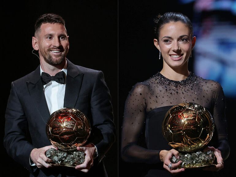 Lionel Messi y  Aitana Bonmatí, ganadores de los Balones de Oro 2023 en masculino y femenino.