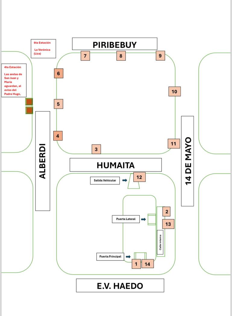 Iglesia La Encarnación - Mapa de la viacrusis prevista para este viernes 22 de marzo.