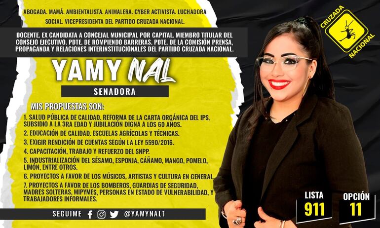 Las promesas de Yamy Nal, senadora electa por Cruzada Nacional.