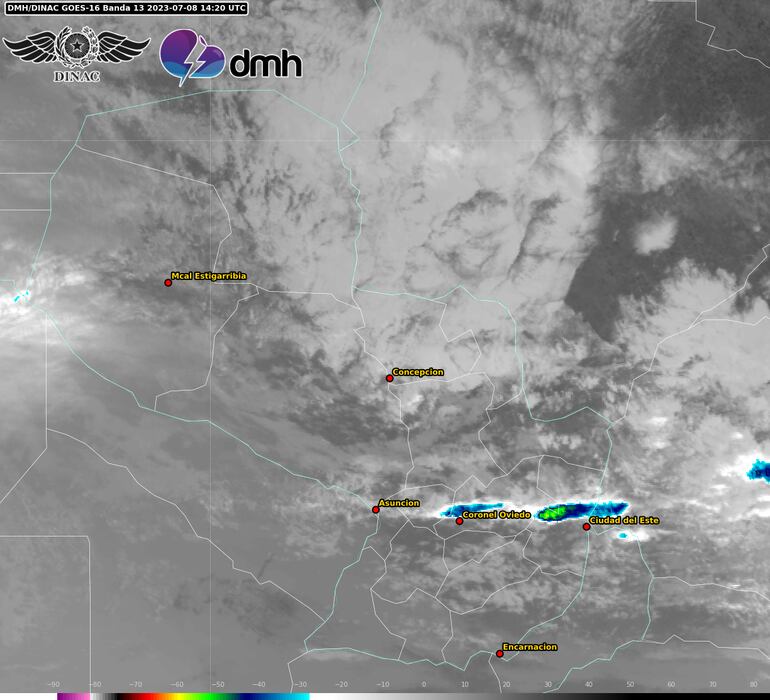 Imagen satelital de la formación de los núcleos de tormenta.