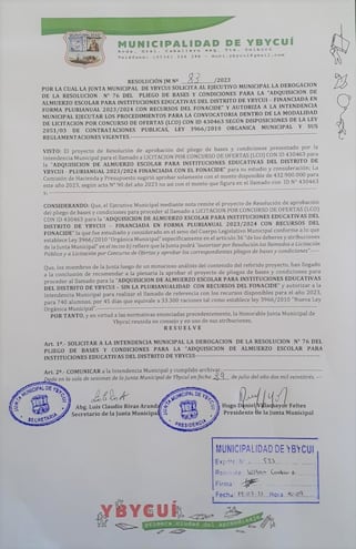 Junta Municipal solicita a intendente derogar resolución de llamado a licitación del almuerzo escolar.