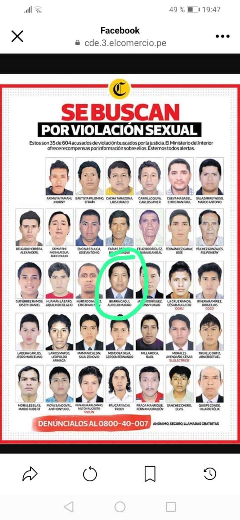 El ciudadano Peruano, Aurelio Mauro Ibarra Caqui, era uno de los más buscados en su país por violación sexual.