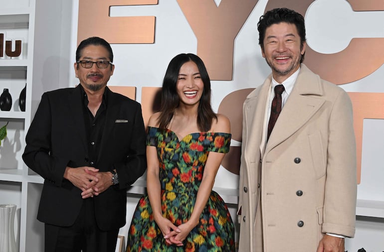 Hiroyuki Sanada, Sawai yTadanobu Asano de la serie "Shogun", que hoy se convirtió en la principal nominada para la próxima edición de los Premios Emmy.