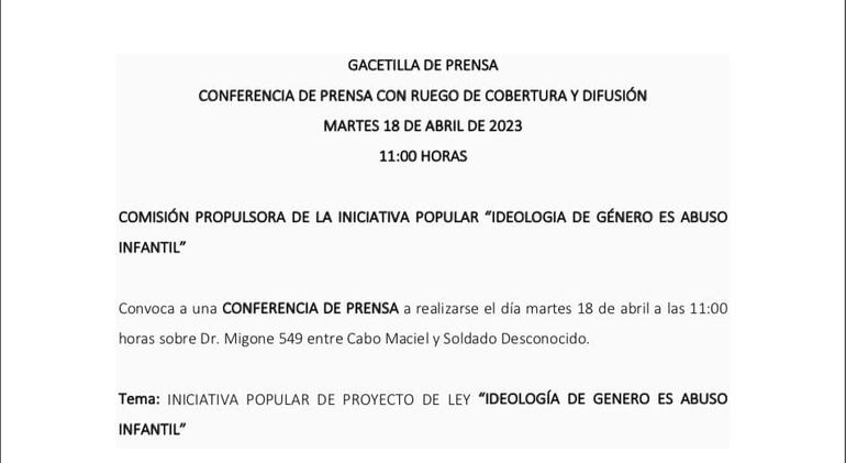 Convocatoria de prensa para conferencia en Estudio 549, oficina de Viviana Perini Roth.