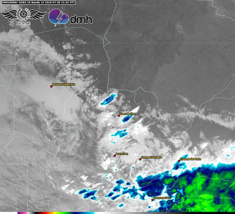 Núcleos de tormenta sobre el territorio nacional.