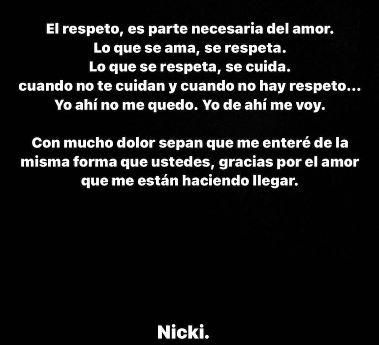 Publicación de Nicki Nicole en sus redes sociales. (Captura de la historia de Instagram de Nicki Nicole)