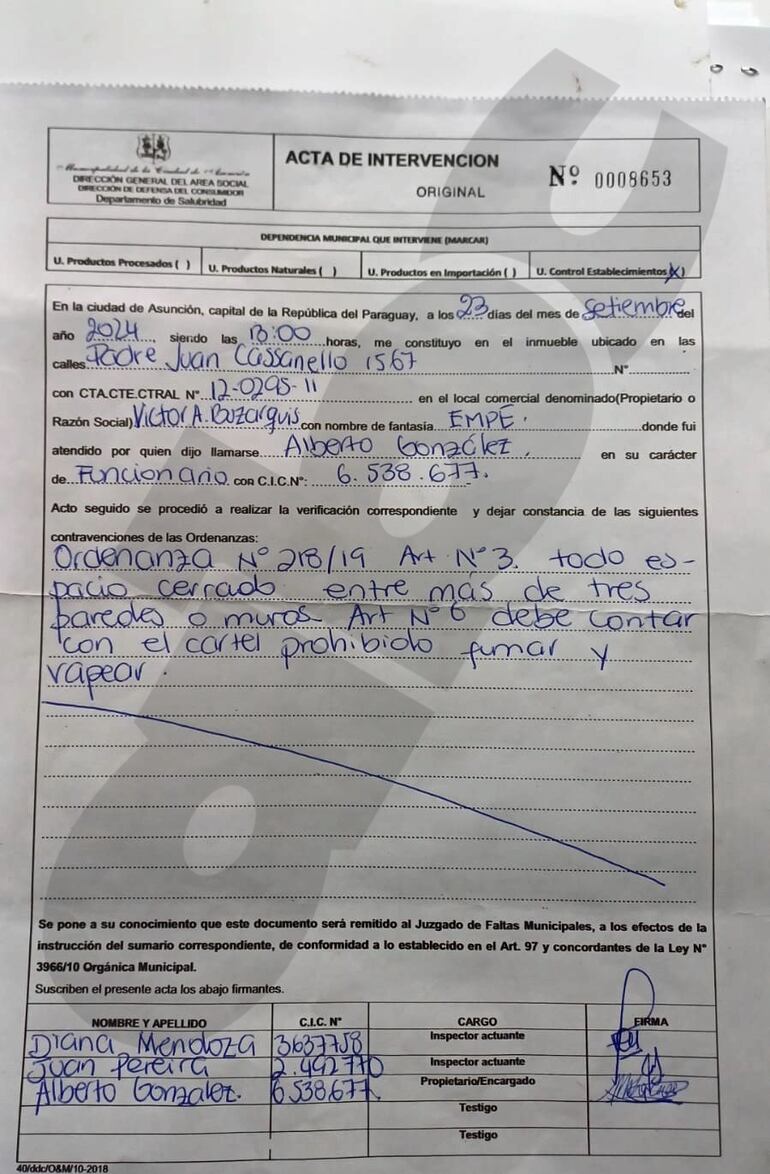 El acta de intervención indica que el procedimiento se realizó tres horas después de que el primo del senador se manifestará contra Nenecho Rodríguez.