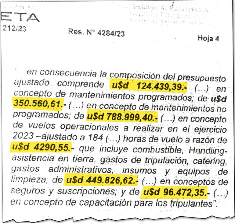 Detalle de los servicios que ordenó la compra la Entidad Binacional Yacyretá en agosto de 2023.