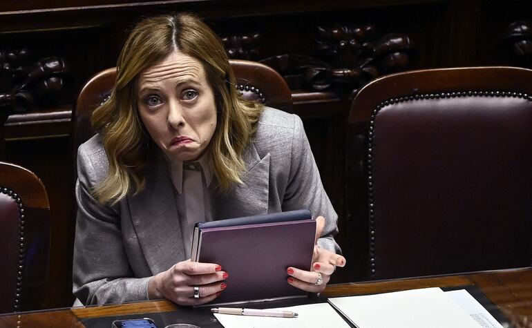 La primera ministra italiana, Giorgia Meloni, asiste a una sesión en la Cámara de Diputados este miércoles en Roma antes de la reunión del Consejo Europeo que tendrá lugar en Bruselas los días 21 y 22 de marzo.
