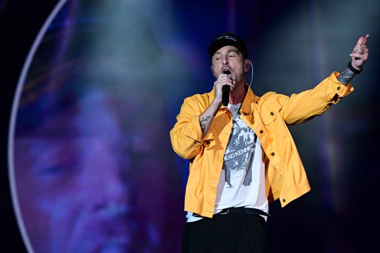 Ryan Tedder, vocalista de OneRepublic durante el show de la banda estadounidense en Rock in Río.