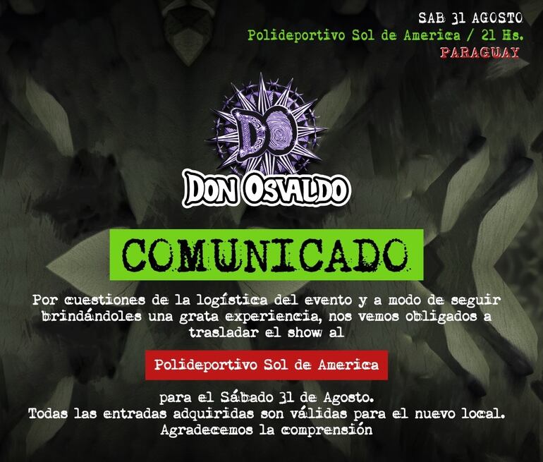 Imagen del comunicado divulgado por la productora Garzia Group.