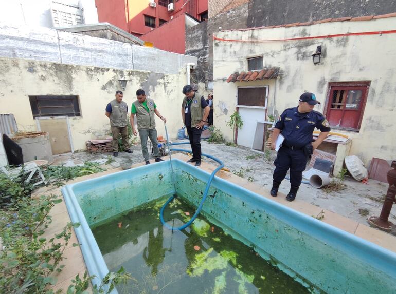 Deplorable estado de una piscina en pleno microcentro capitalino.