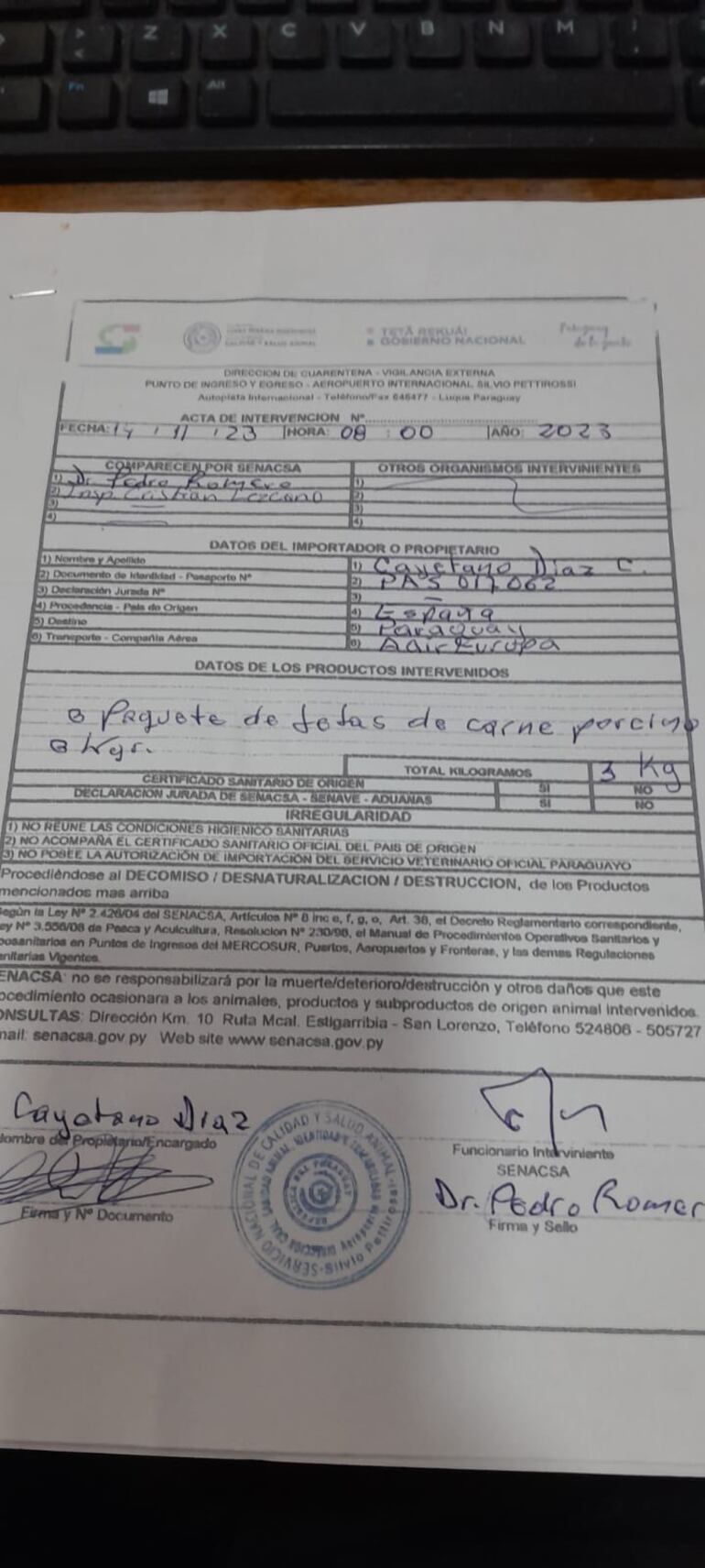 Según la Senacsa, la carne confiscada no reunía las condiciones higíenicas sanitarias y carecía de documentación respaldatoria.