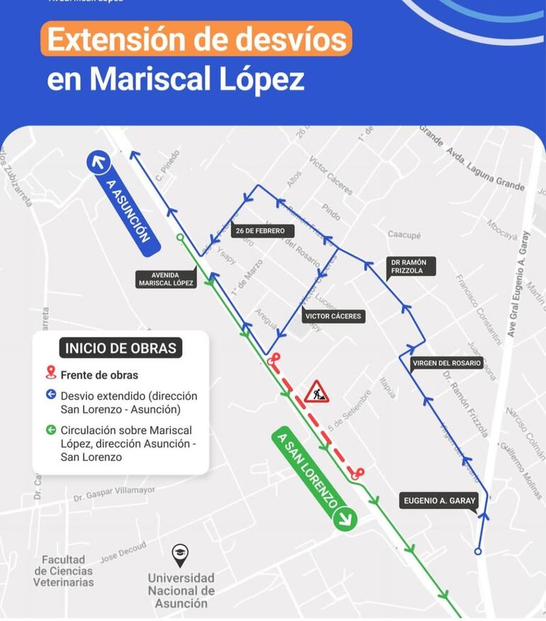 Extensión de desvío en la avenida Mariscal López.