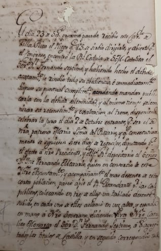 Informe sobre las fiestas celebradas en Villa Rica en 1808. Documento obrante en el Archivo Nacional de Asunción.