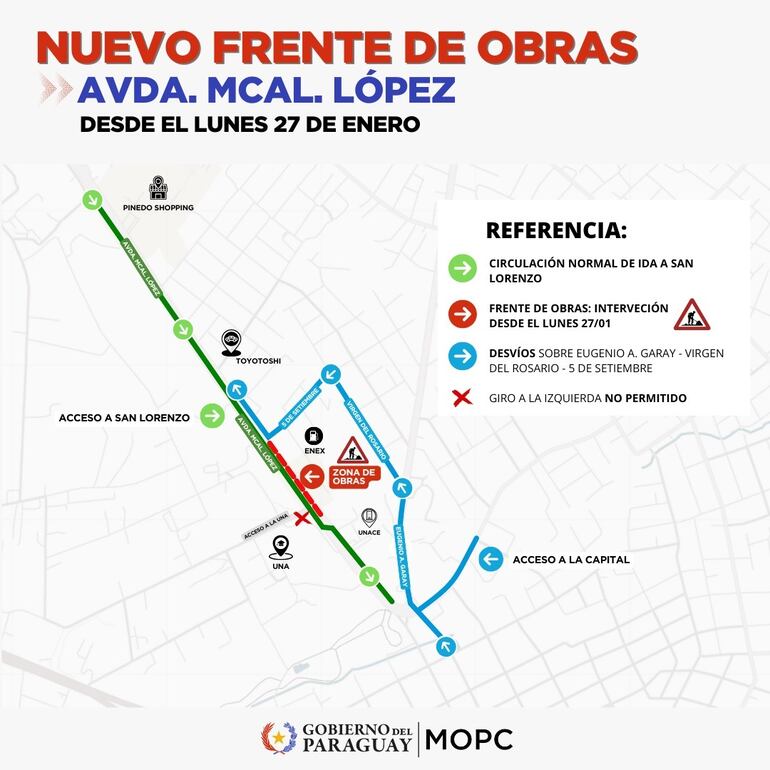 Mapa para la circulación de los automovilistas en la zona de obras. 