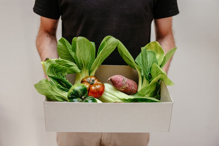 Variedad de verduras en una caja.