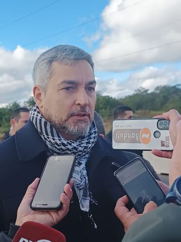 El presidente de la República, Mario Abdo Benítez hoy, durante la habilitación de la circunvalación de Caacupé.