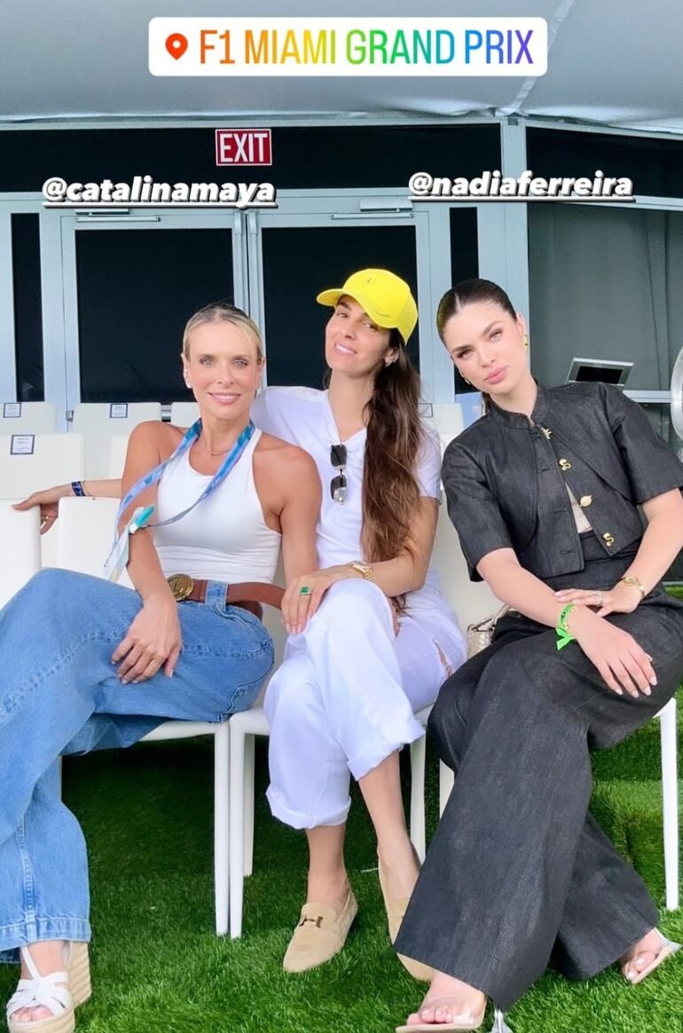 Nadia Ferreira junto a Catalina Maya y Emina Cunmulaj en el Grand Prix de Miami de Fórmula 1. (Instagram/Nadia Ferreira)