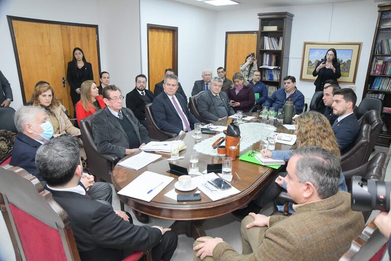 Jorge Brítez (con tapabocas) con la mesa directiva de Diputados