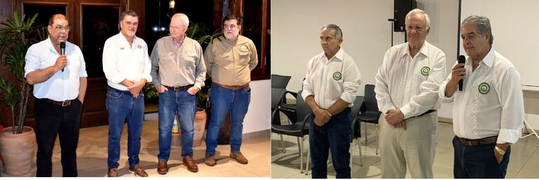 De un lado, los del Movimiento Integración Rural (MIR),  Mario Apodaca, actual Secretario general de la ARP y presidente de FUNDASSA; el líder de la lista,   Daniel Prieto Davey; con el presidente actual de la Rural, Pedro Galli; y Ceferino Mendez, actual Pro secretario General y presidente de la CONALCART. Del lado derecho; Eduardo Barreto; el líder de la lista Unidad Rural, Martín Heisecke y Manuel Riera.