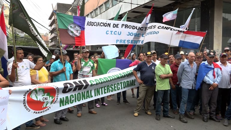 Manifestación de campesinos en el centro de Asunción.