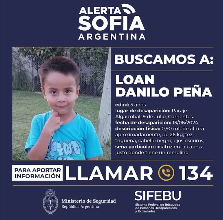 En Argentina emitieron una "alerta Sofía" por la desaparición de Loan.