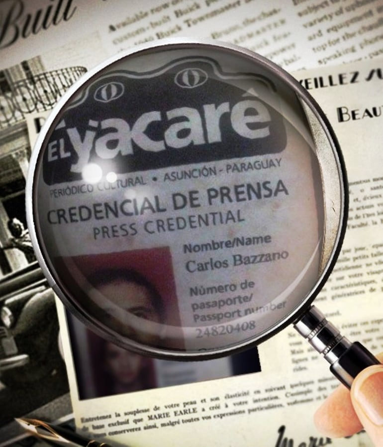 "Press Credential" de uno de los periodistas de El Yacaré, el poeta Carlos Bazzano.