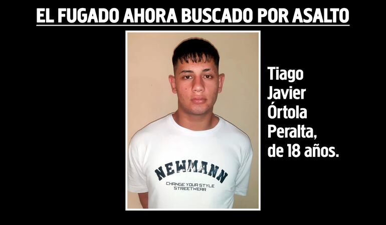 Tiago Javier Órtola Peralta, de 18 años, fugado del Centro Educativo de Itauguá, ahora buscada por asalto en Asunción.