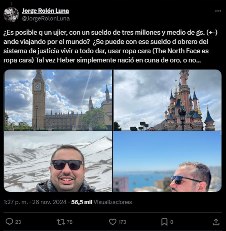 Tweet de Jorge Rolón Luna denunciando a Heber Cardozo.