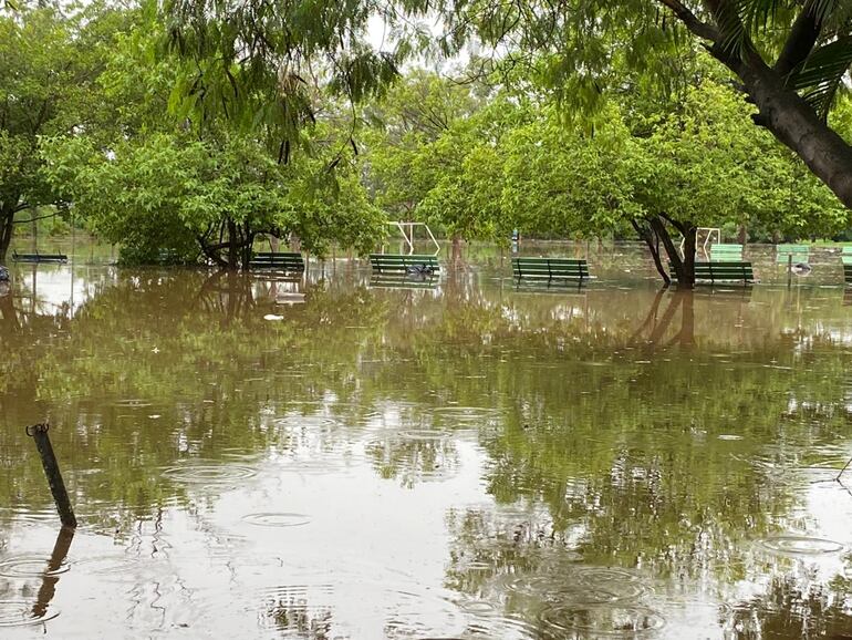 Así se encuentra el Parque Ñu Guasú este lunes, tras el temporal.