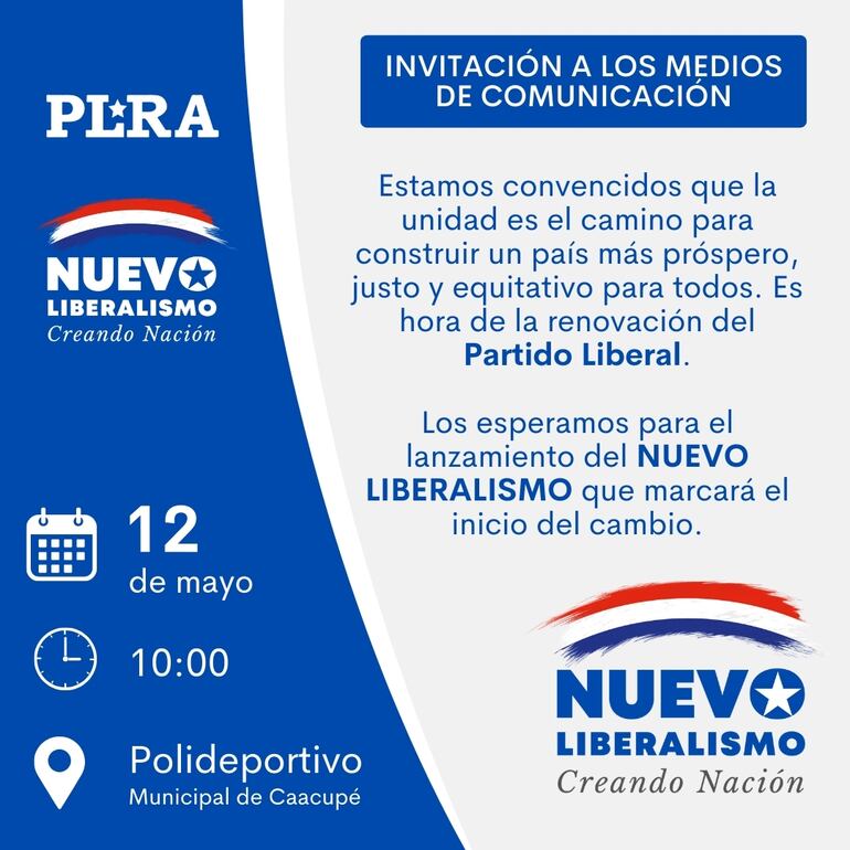 Lanzamiento del movimiento Nuevo Liberalismo. PLRA.