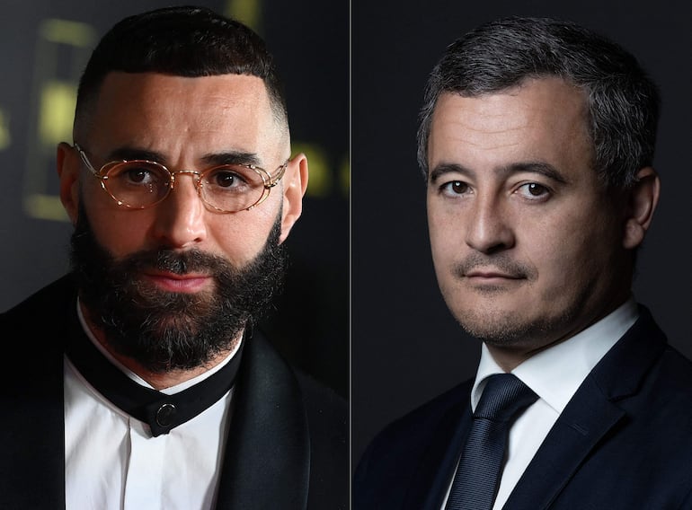 Karim Benzema y el ministro Gerald Darmanin.